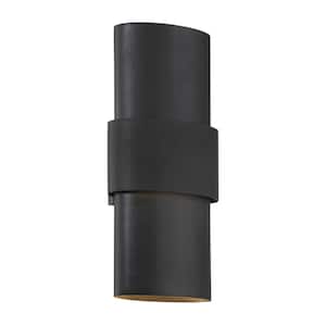Ladner Lane 17 in. Black Indoor Outdoor Hardwired LED Wall Sconce with Etched Glass Diffuser