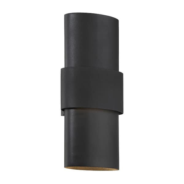 The Great Outdoors Ladner Lane 17 in. Black Indoor Outdoor Hardwired LED Wall Sconce with Etched Glass Diffuser