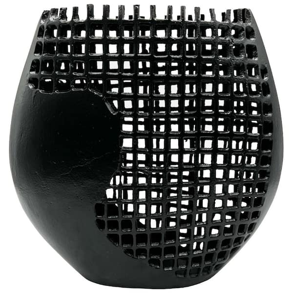castellousa 13 in. Modern Aluminum Abstract Basket Vase in Black