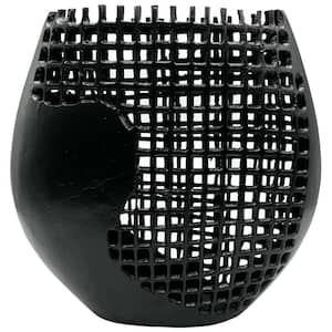 15 in. Modern Aluminum Abstract Basket Vase in Black