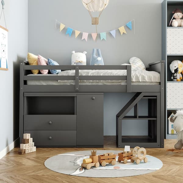 Full size low loft bed hot sale with desk