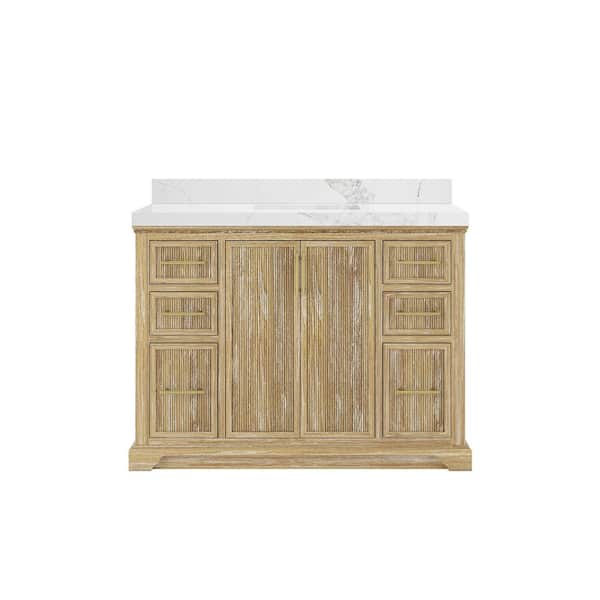 Willow Collections Alys Teak 48 in. W x 22 in. D x 36 in. H Single Sink Bath Vanity in Whitewashed with 2 in. Calacatta Nuvo Top