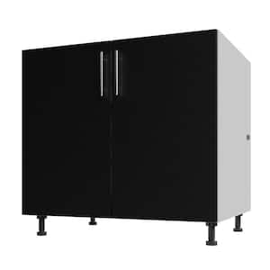 Miami Pitch Black Matte Flat Panel Stock Assembled Base Kitchen Cabinet Full Height 36 in. x 27 in. x 34.5 in.