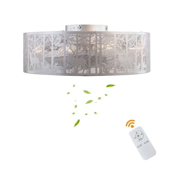 OUKANING 17.7 in. Indoor Silver Small Enclosed Ceiling Fan with Remote, No Bulbs Included