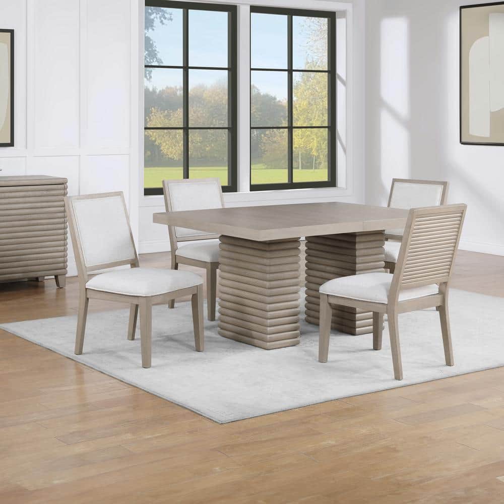 Lily Light Brown Wood Extendable Dining Set with 4 Upholstered Chairs
