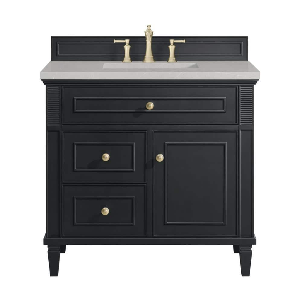 Lorelai 36.0 in. W x 23.5 in. D x 34.06 in. H Single Sink Bathroom Vanity in Black Onyx with Eternal Serena Quartz Top -  James Martin Vanities, 424V36BKO3ESR