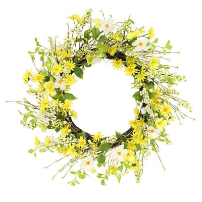 24 in. Artificial Daisy and Dogwood Wreath