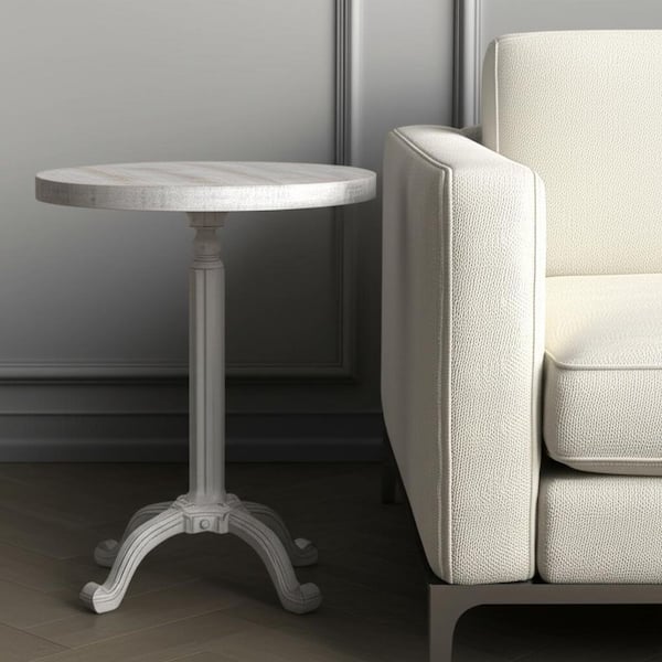 18.00 in. White Round Solid Wood End Table