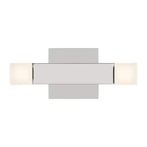 Brander 11.375 in. 2-Light Chrome LED Medium Vanity Light Bar with Frosted Acrylic Shades