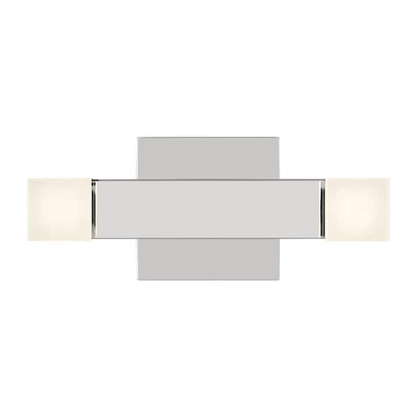 SCOTT LIVING Brander 11.375 in. 2-Light Chrome LED Medium Vanity Light Bar with Frosted Acrylic Shades