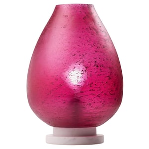 Margot 13 in. White Stacked Base Accent Lamp with Fuchsia Glass Urn-Shaped Shade