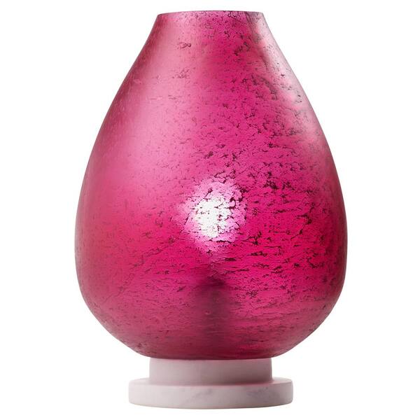 River of Goods Margot 13 in. White Stacked Base Accent Lamp with Fuchsia Glass Urn-Shaped Shade