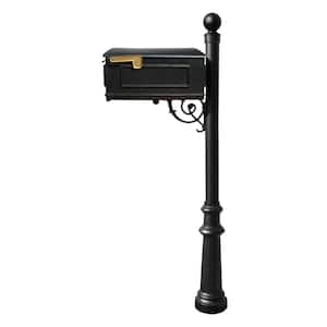 Lewiston Mailbox Collection with Post, Decorative Fluted Base and Ball Finial in Black