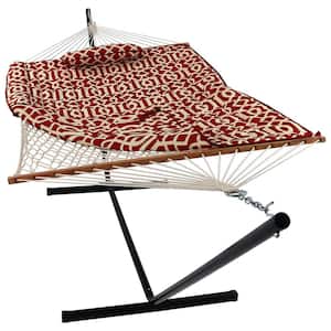 12 ft. Rope Hammock Bed with Stand, Pad and Pillow in Royal Red