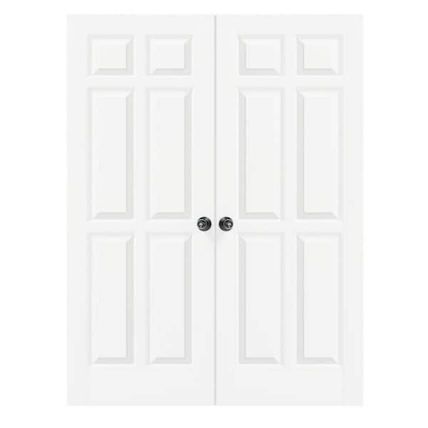60 in. x 80 in. MDF, Composite, Pre-Assembled, Primed, White, 6-Panel Interior Door Slab With Black Goal Doorknob