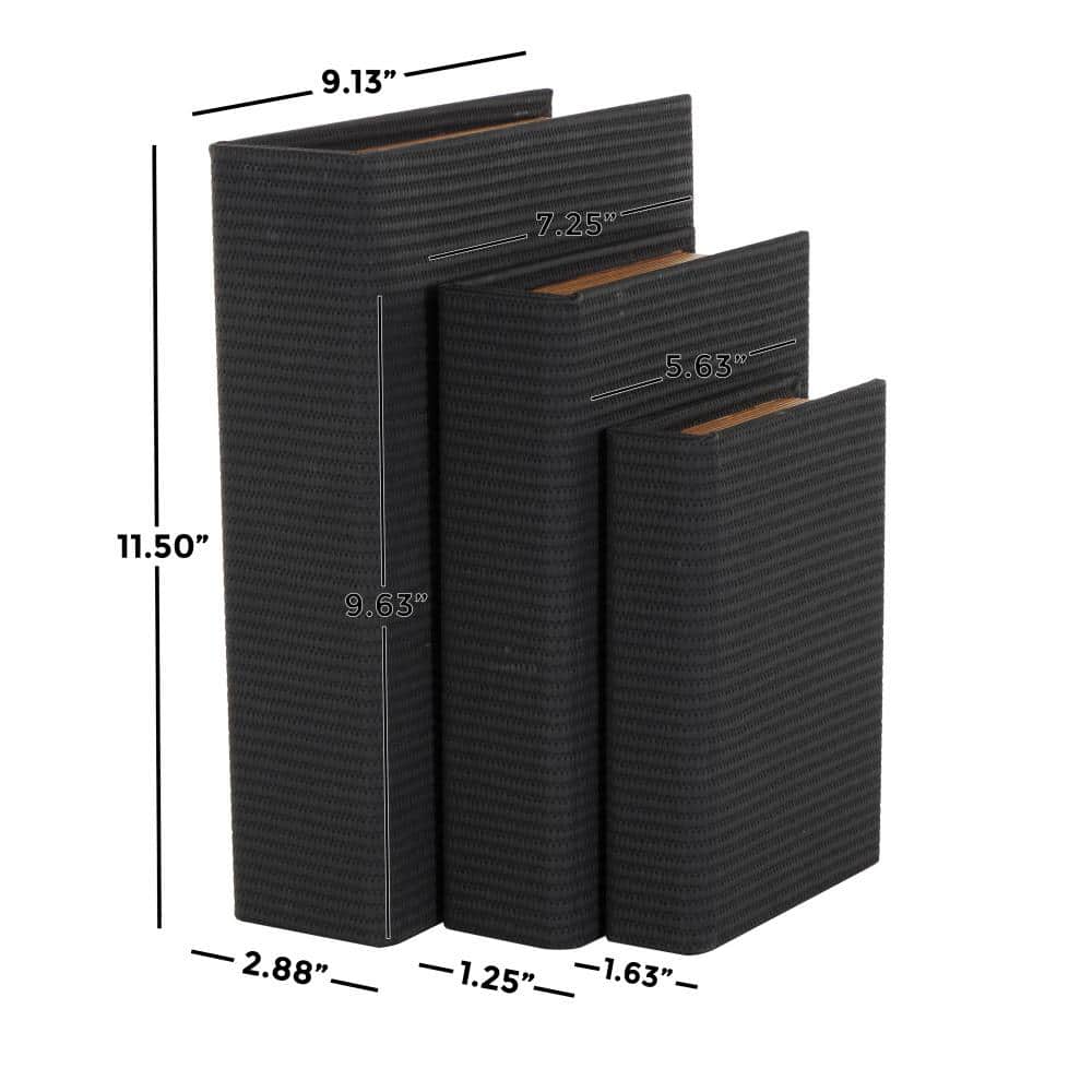 Coal Black Faux Leather and Wood Book Shaped Decorative Box Set