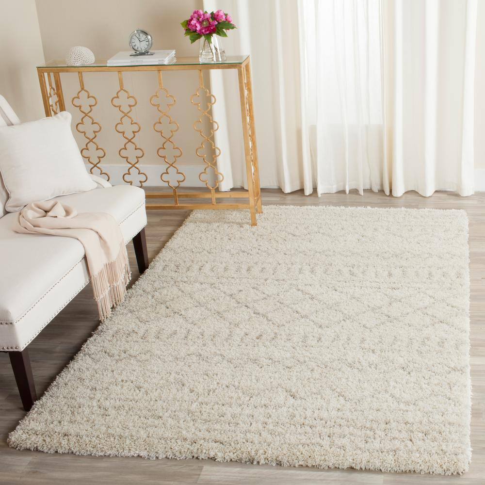 Sahara Bliss Ivory & Beige Hand-Knotted Shag Area Rug - 8' x 10'