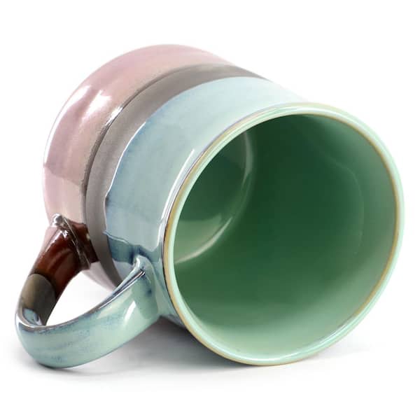 Gibson Home Copper Tonal 4-Piece 18 Ounce Stoneware Cup Beverage Mugs Set in Sage Green