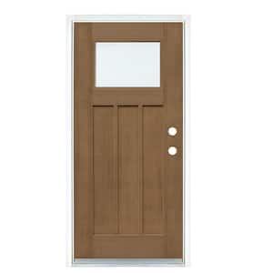 36 in. x 80 in. Medium Oak Left-Hand Inswing LowE Classic Craftsman Stained Fiberglass Prehung Front Door