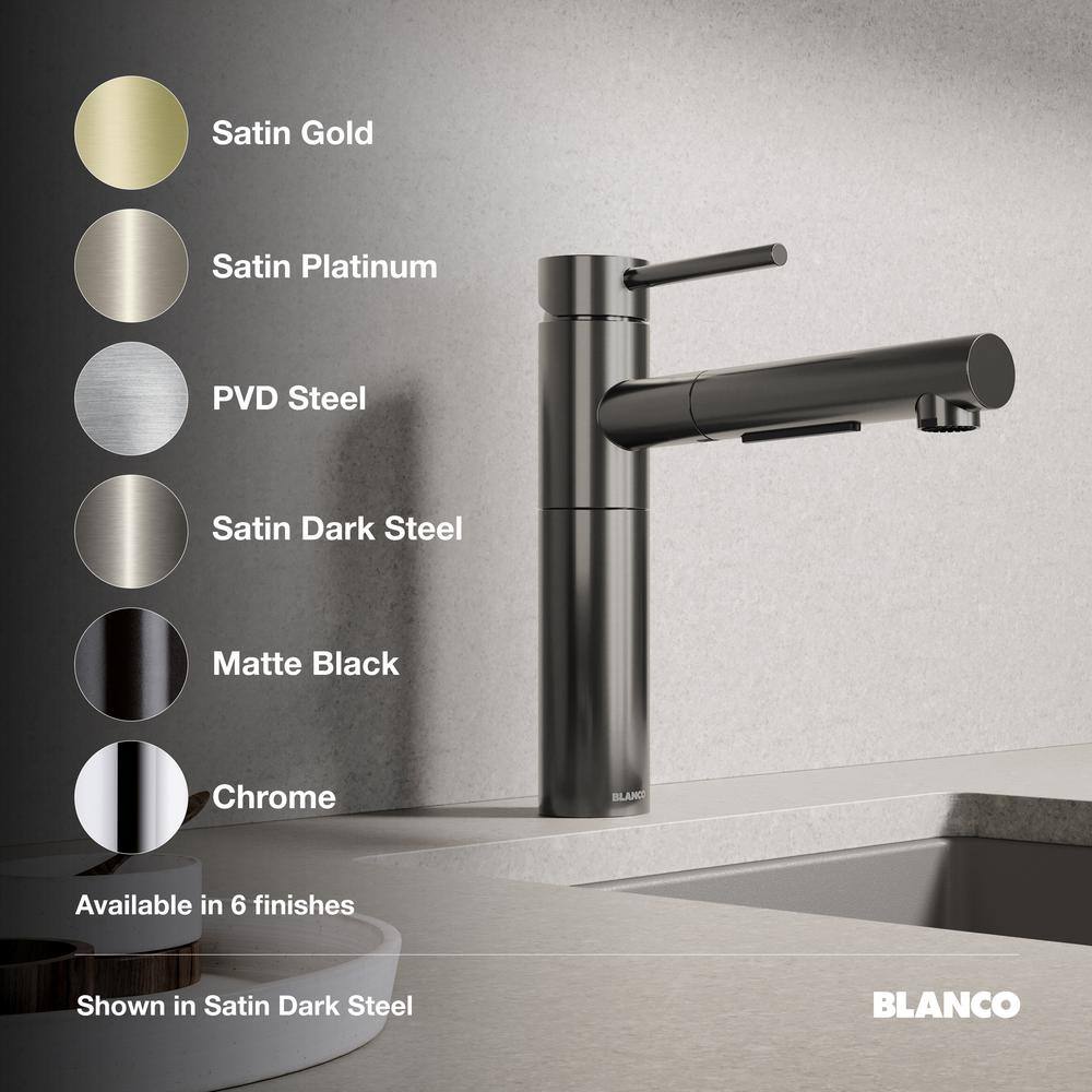 Matte Black Brass Low Arc Pull-Out Kitchen Faucet