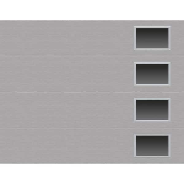 Modern Steel 9 ft. x 7 ft. 18.4 R-Value Insulated Matte Lustra Silver Garage Door with Windows