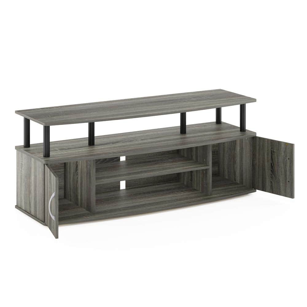 Modern French Oak Grey and Black 55" TV Stand with Open Shelving