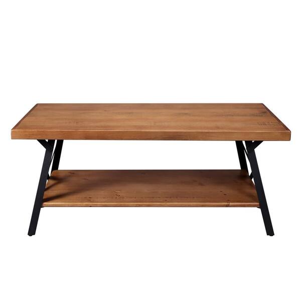 Unbranded Brown Metal Legs Rustic Outdoor Coffee Table, Solid Wood Tabletop