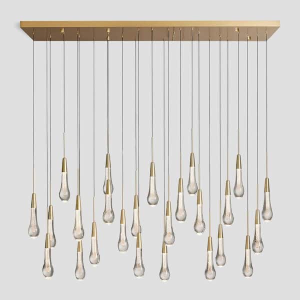 YUYI Modern Chandelier 50 in. 25-Light Embedded-LED Linear Gold Chandelier for Dining Room, Living Room, Crystal Chandelier