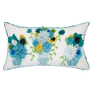 Indoor & Outdoor Flower Pots Dimensional Embroidered 13x25Lumbar Decorative Pillow