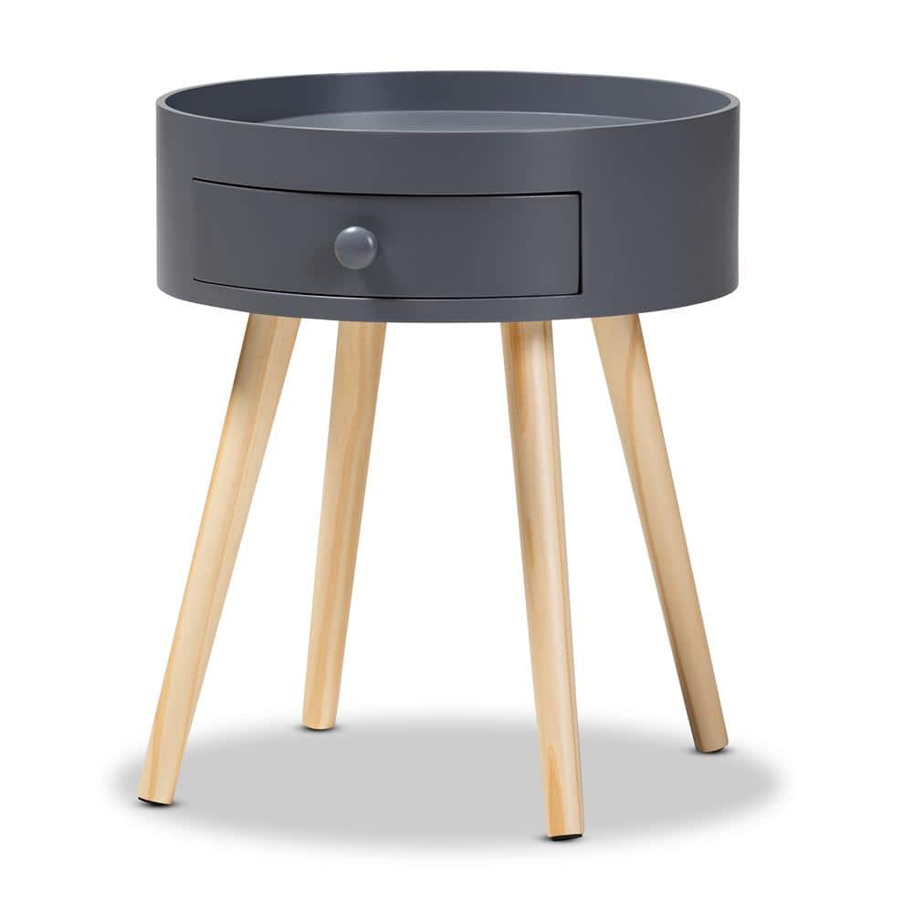 Mid-Century Modern Gray 15'' Wood Nightstand with Tray-Style Top