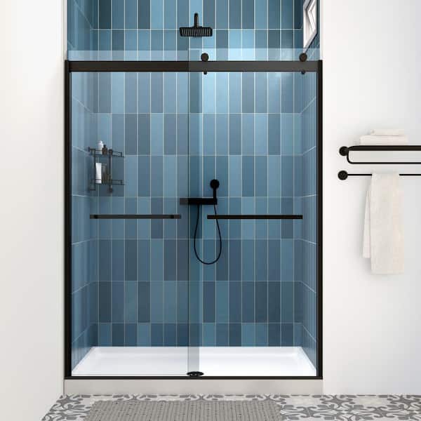 Streamline Cavazzo 48 in. W x 74 in. H Sliding Shower Door, CrystalTech Treated 5/16 in. Tempered Clear Glass, Matte Black Hardware