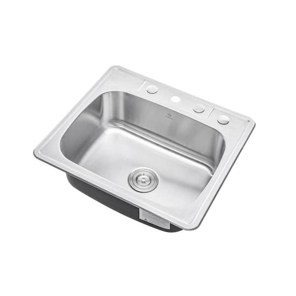 Topmount Drop-In 18G Stainless Steel 25 in. x 22 in. 4-Faucet Hole Single Bowl Kitchen Sink with Colander and Strainer