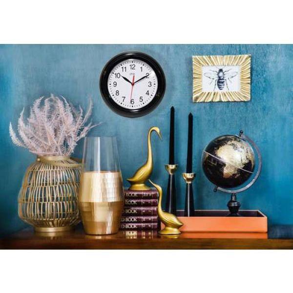 Black Round Plastic Wall Clock with Quartz Movement, 8.75 Inches