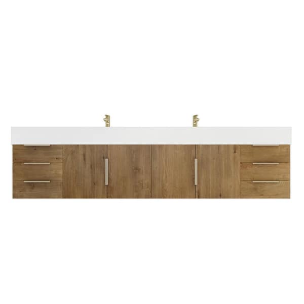 Bethany 84 in. W x 20 in. D x 22 in. H Double Sink Floating Bath Vanity in Oak with White Acrylic Top