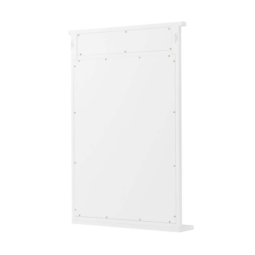 White Wood Rectangular Bathroom Vanity Mirror with Shelf