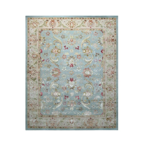 EORC Blue 8 ft. x 10 ft. Hand-Tufted Wool Classic Geometric Rug Area Rug