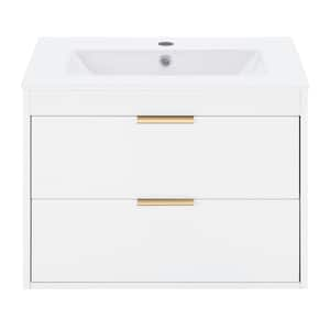 24 in. W x 18 in. D x 19 in. H Single Sink Floating Bath Vanity in White with White Ceramic Top