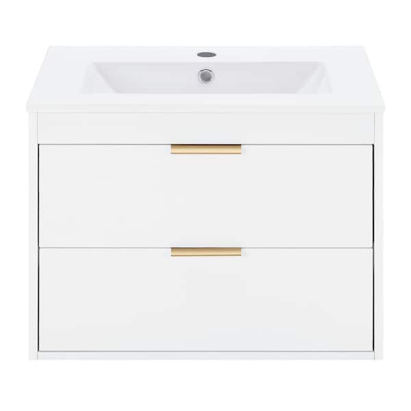 Boosicavelly 24 in. W x 18 in. D x 19 in. H Single Sink Floating Bath Vanity in White with White Ceramic Top