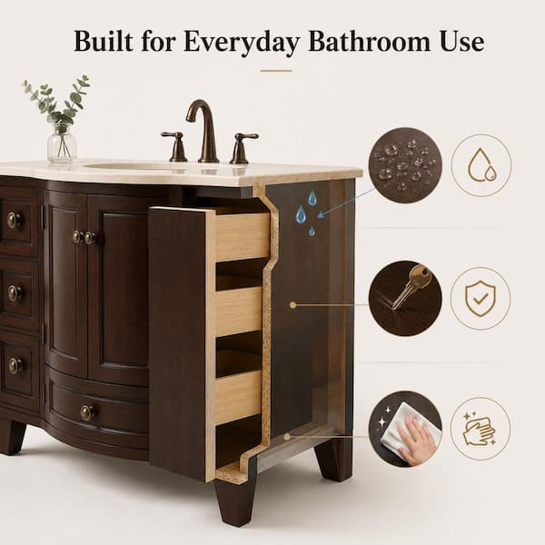 stufurhome Grand Cheswick 40 in. Vanity in Dark Cherry with Marble