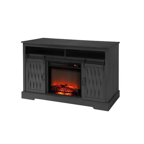 Clihome 58 in. TV Stand for TVs up to 65 in. With 23 in. Embedded Electric Fireplace and Sliding Barn Door in Dark Gray