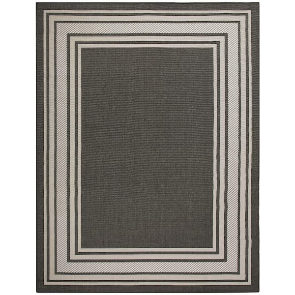 Horizon Indoor/Outdoor Black 8 ft. x 10 ft. Bordered Contemporary Area Rug