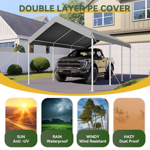 Sizzim 10 ft. x 20 ft. Gray Roof Steel Soft Top Carport for Cars