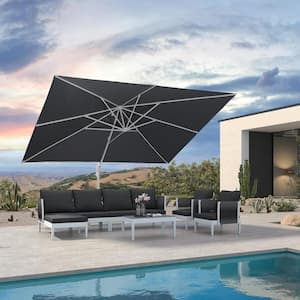 10 ft. x 13 ft. Outdoor Patio Cantilever Umbrella White Aluminum Offset 360° Rotation Umbrella in Light Gray