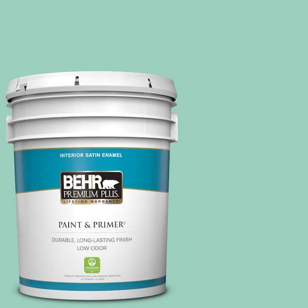 BEHR PREMIUM PLUS 5 gal. Home Decorators Collection #HDC-SM14-6 Thermal Aqua Satin Enamel Low Odor Interior Paint & Primer