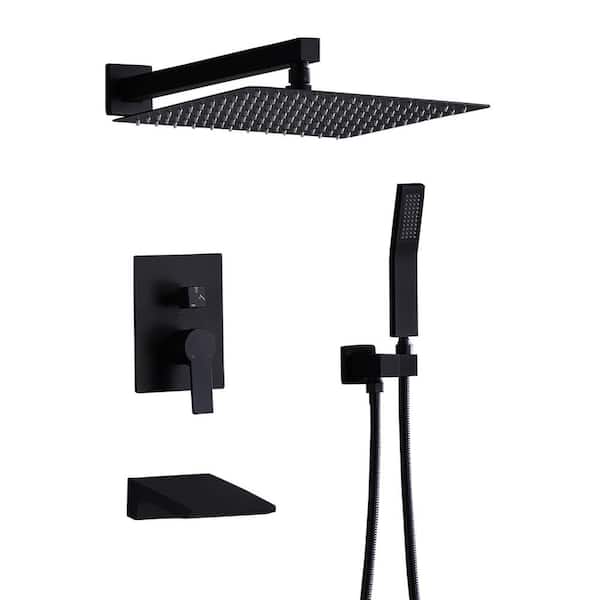 Unbranded 12 in. Single Handle 1-Spray Tub and Shower Faucet 1.8 GPM with Shower Head in. Matte Black(Valve Included)