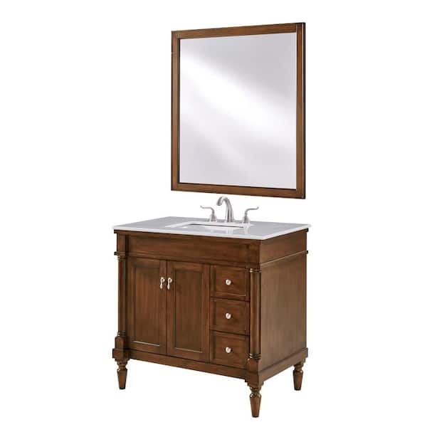 Unbranded Timeless Home 36 in. W Single Bathroom Vanity in Walnut with Vanity Top in White with White Basin