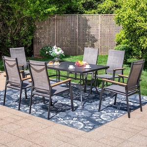 Black 7-Piece Metal Outdoor Patio Dining Set with Rectangle Table and Stackable Aluminum Chairs