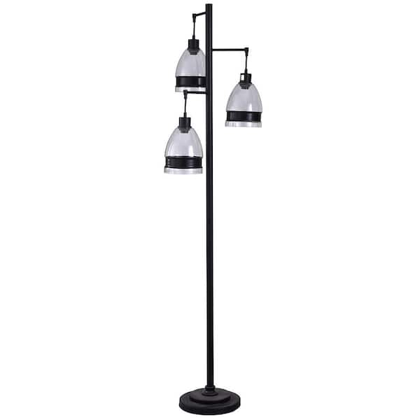 StyleCraft 72 in. Black Floor Lamp with Clear Glass Shade