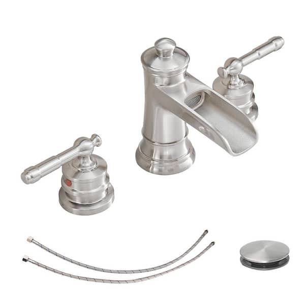 Waterfall 8 in. Widespread Double Handle Stainless Steel Bathroom Faucet in Brushed Nickel