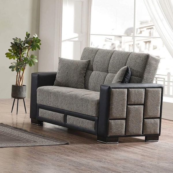 Loft Collection Convertible 62.59 in. Gray Chenille 2-Seat Loveseat with Storage